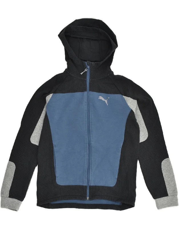 men's fitted sweaters -PUMA Boys Zip Hoodie Sweater 13-14 Years Blue Colourblock Cotton