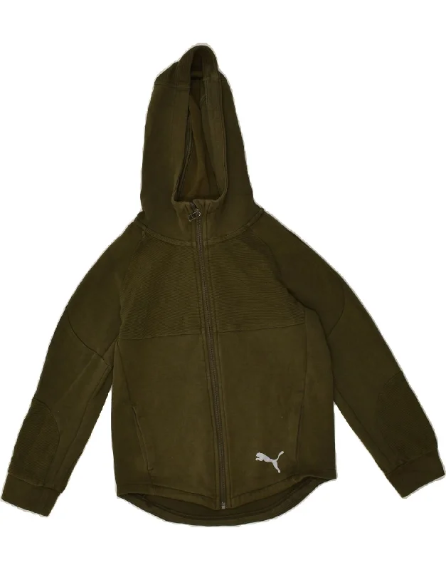 men's stylish cardigans -PUMA Boys Zip Hoodie Sweater 9-10 Years Khaki Cotton