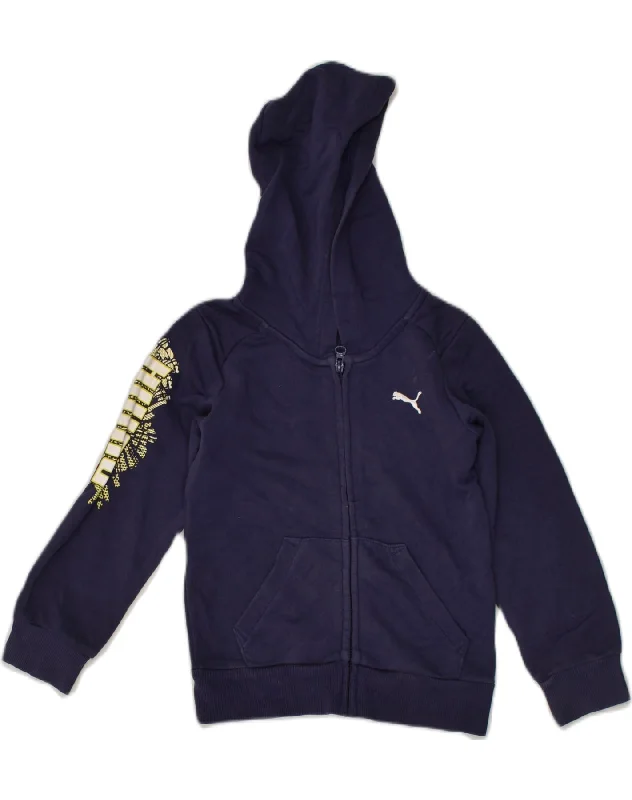 men's thermal sweaters -PUMA Girls Graphic Zip Hoodie Sweater 11-12 Years Large Navy Blue Cotton