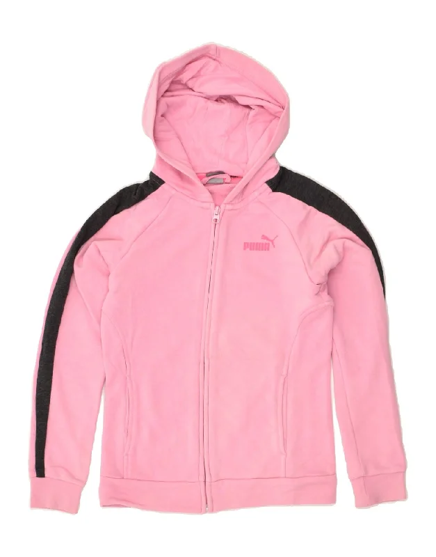 men's premium knit sweaters -PUMA Girls Graphic Zip Hoodie Sweater 11-12 Years Pink Cotton