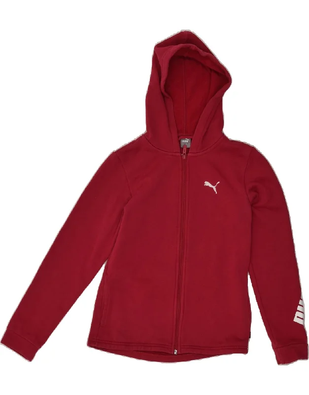 men's pullover sweaters -PUMA Girls Graphic Zip Hoodie Sweater 13-14 Years Red Cotton