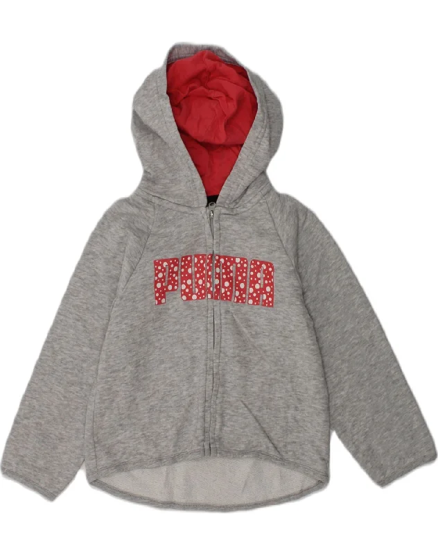 men's stylish knit pullovers -PUMA Girls Graphic Zip Hoodie Sweater 3-4 Years Grey