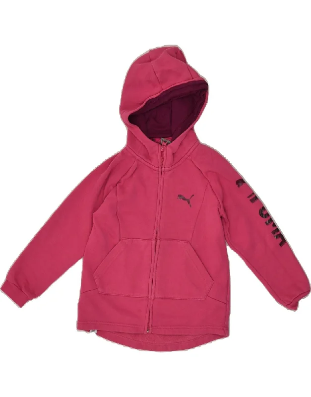 men's outdoor wool sweaters -PUMA Girls Graphic Zip Hoodie Sweater 5-6 Years Pink Cotton