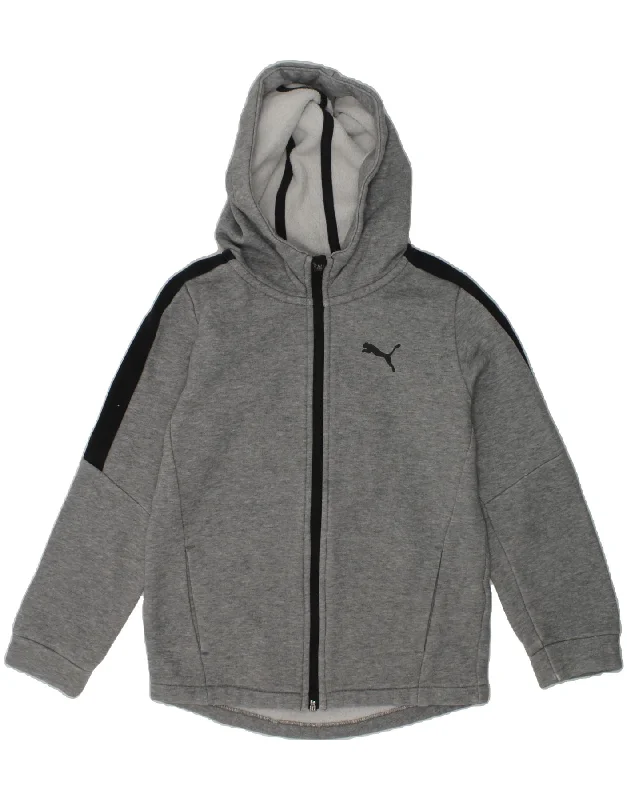 men's performance knit sweaters -PUMA Girls Graphic Zip Hoodie Sweater 7-8 Years Grey Cotton