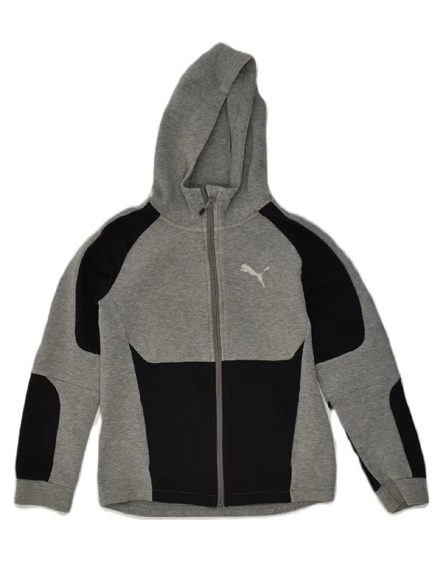 men's lightweight sweaters -PUMA Girls Zip Hoodie Sweater 11-12 Years Grey Colourblock Cotton