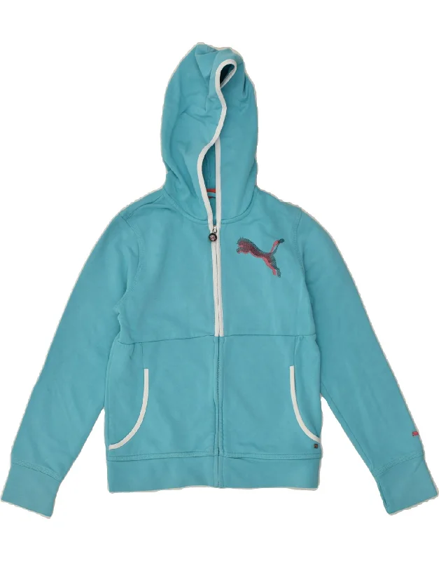 men's breathable sweaters -PUMA Girls Zip Hoodie Sweater 11-12 Years Large Blue Polyester