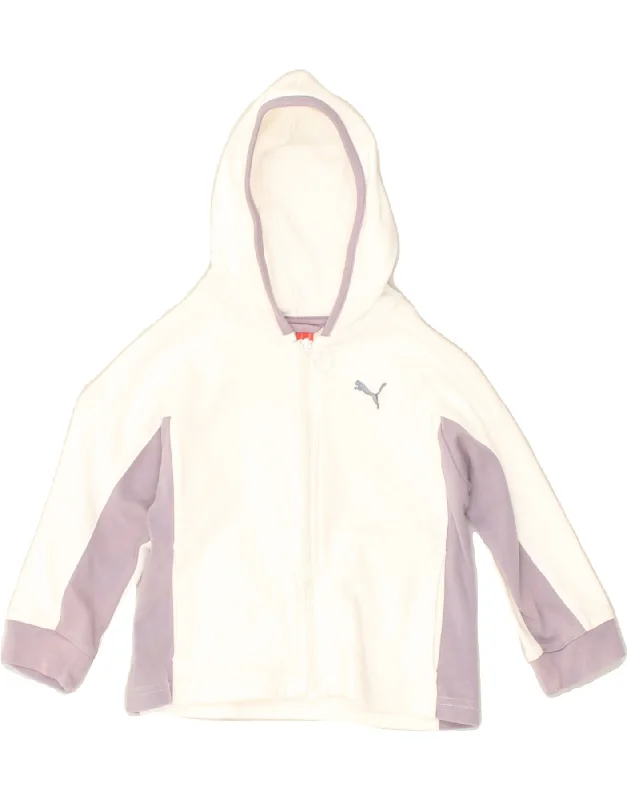 men's v-neck sweaters -PUMA Girls Zip Hoodie Sweater 12-13 Years White Colourblock Cotton