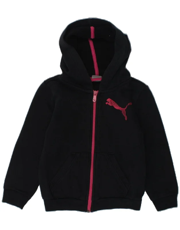 men's casual sweater cardigans -PUMA Girls Zip Hoodie Sweater 5-6 Years Black Cotton