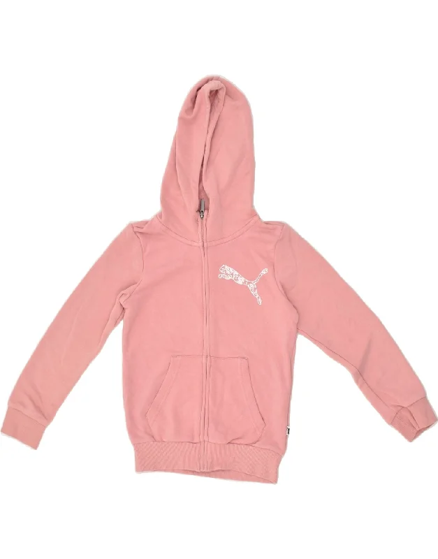 men's elegant wool sweaters -PUMA Girls Zip Hoodie Sweater 9-10 Years Pink