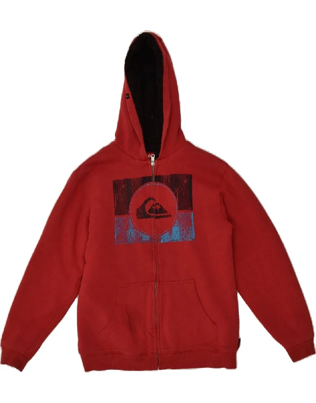 men's slim-fit sweaters -QUIKSILVER Boys Graphic Sherpa Zip Hoodie Sweater 15-16 Years Large Red