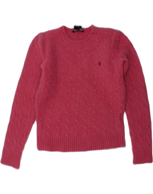 men's elegant wool sweaters -RALPH LAUREN Girls Crew Neck Jumper Sweater 5-6 Years Small Pink Lambswool