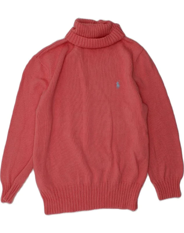 men's comfortable wool sweaters -RALPH LAUREN Girls Roll Neck Jumper Sweater 10-11 Years Medium Pink Cotton