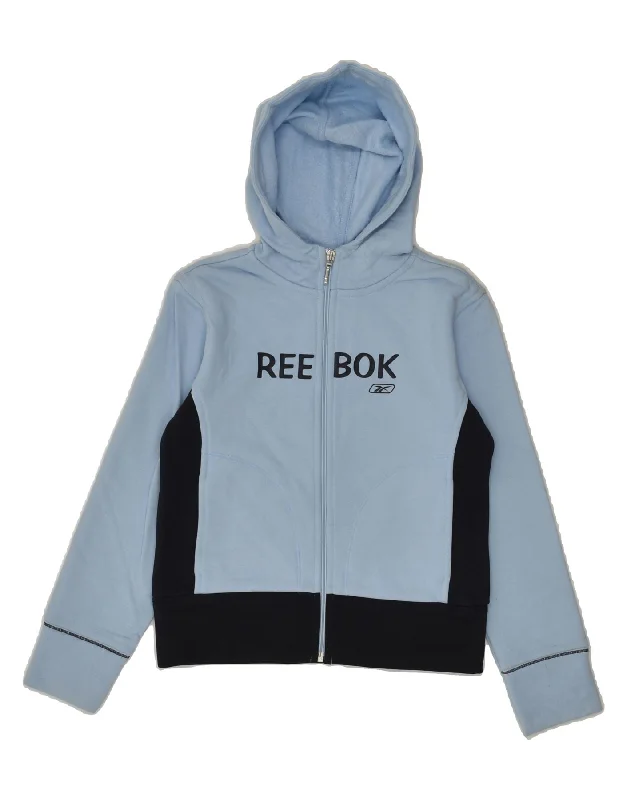 men's designer sweaters -REEBOK Boys Graphic Zip Hoodie Sweater 9-10 Years Medium Blue Colourblock