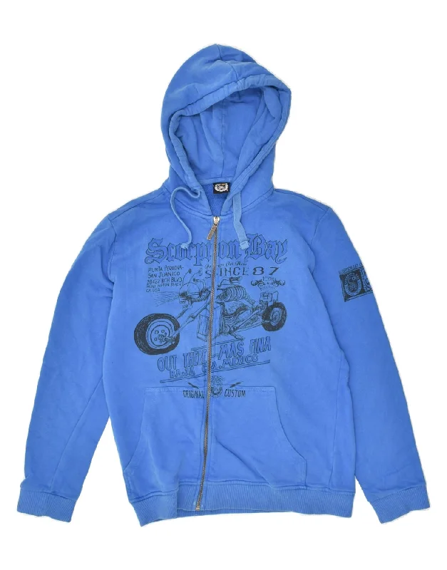 men's knitted winter sweaters -SCORPION BAY Boys Graphic Zip Hoodie Sweater 13-14 Years XL Blue Cotton