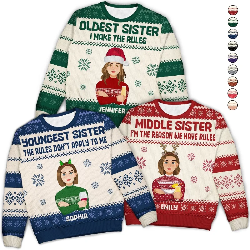 men's everyday knit sweaters -Sibling Rules - Christmas Gift For Sister, Brother, Siblings, Family - Personalized Unisex Ugly Sweater