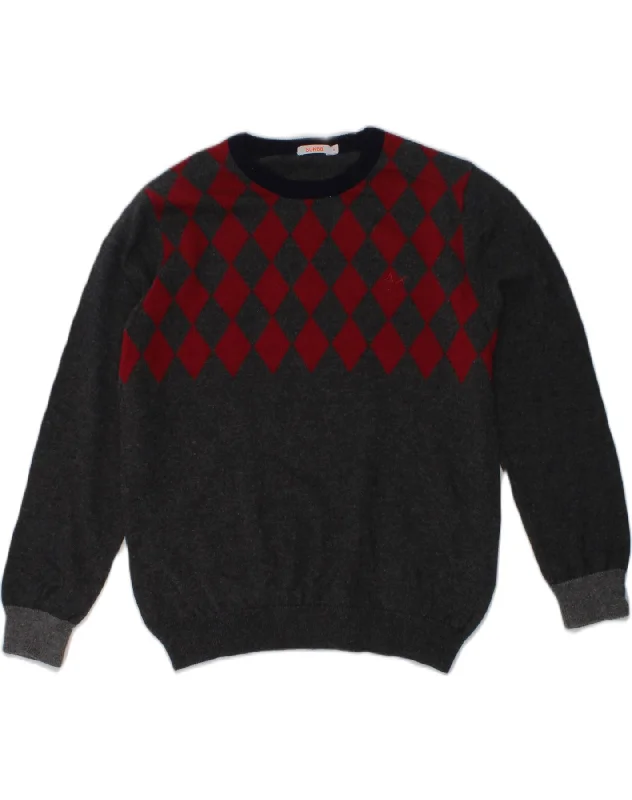 men's premium wool sweaters -SUN68 Boys Crew Neck Jumper Sweater 4-5 Years Grey Argyle/Diamond Wool