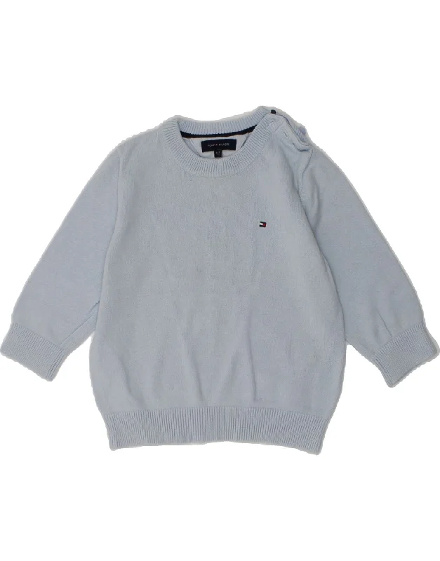 men's cotton sweaters -TOMMY HILFIGER Baby Boys Crew Neck Jumper Sweater 6-9 Months Blue Cotton