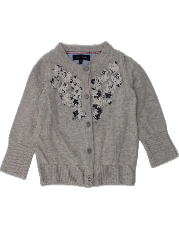 men's thick knit sweaters -TOMMY HILFIGER Baby Girls Cardigan Sweater 9-12 Months Grey Cotton