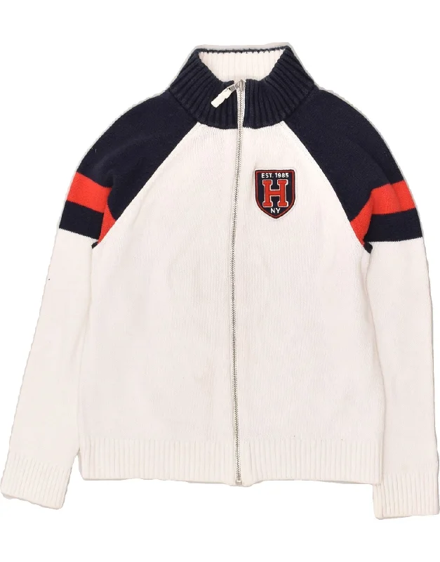 men's cozy sweaters -TOMMY HILFIGER Boys Cardigan Sweater 8-9 Years Medium  White Colourblock