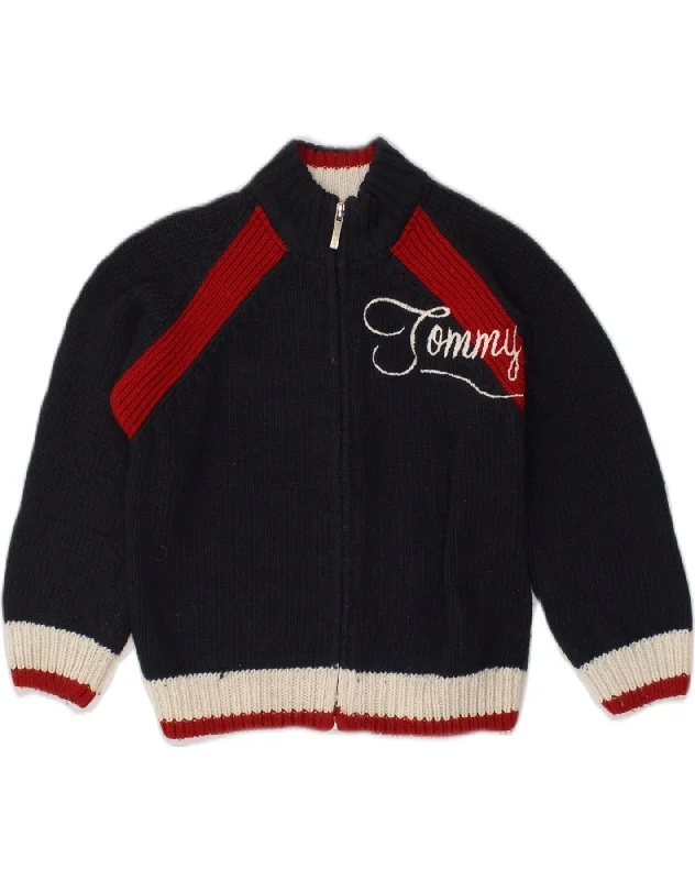 men's stylish turtleneck sweaters -TOMMY HILFIGER Boys Graphic Cardigan Sweater 6-7 Years XL  Navy Blue