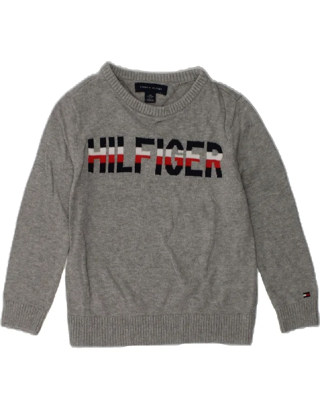 men's modern pullover sweaters -TOMMY HILFIGER Boys Graphic Crew Neck Jumper Sweater 2-3 Years 2XS  Grey