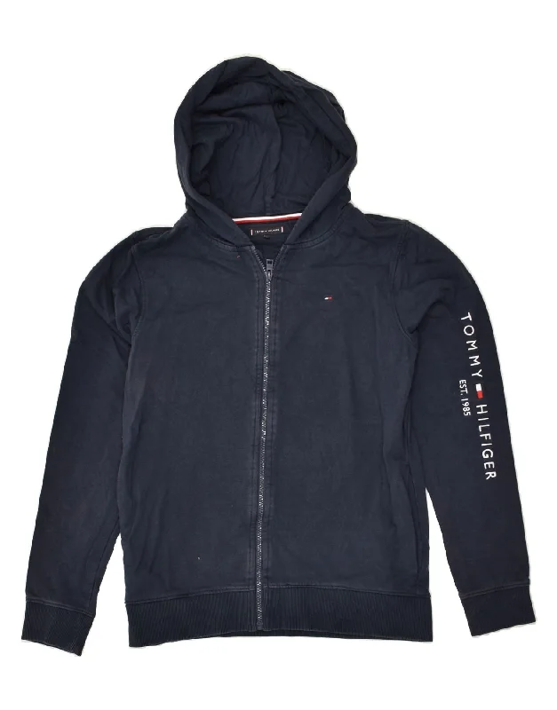 men's elegant wool sweaters -TOMMY HILFIGER Boys Graphic Zip Hoodie Sweater 15-16 Years Navy Blue