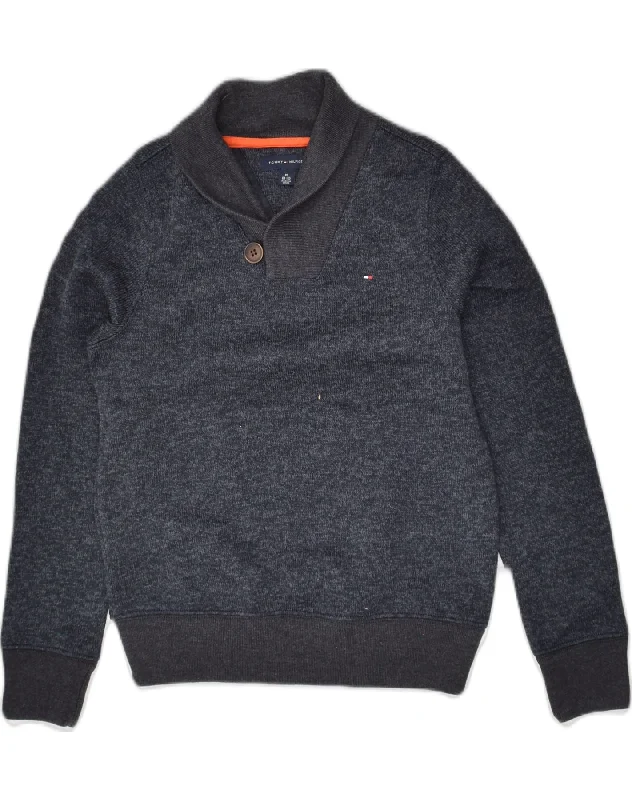 men's knitted winter sweaters -TOMMY HILFIGER Boys Shawl Neck Jumper Sweater 8-9 Years Medium Navy Blue