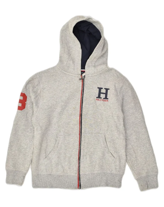 men's chunky knit sweaters -TOMMY HILFIGER Boys Zip Hoodie Sweater 12-13 Years Medium Grey Cotton