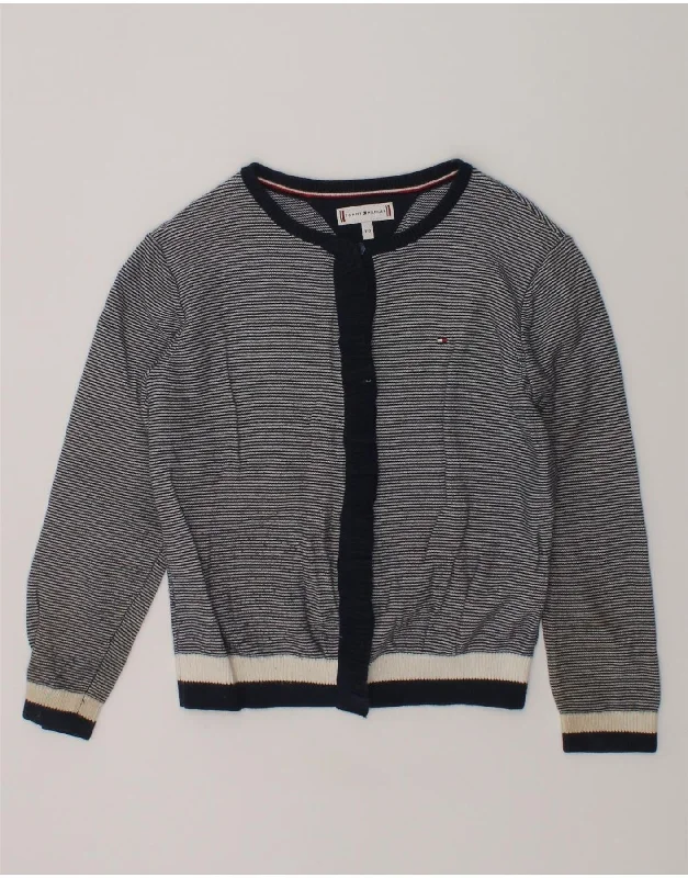 men's fleece sweaters -TOMMY HILFIGER Girls Cardigan Sweater 4-5 Years Navy Blue Striped Cotton