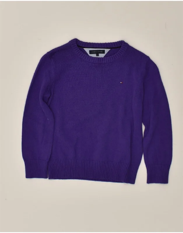 men's luxurious sweaters -TOMMY HILFIGER Girls Crew Neck Jumper Sweater 4-5 Years Purple Cotton