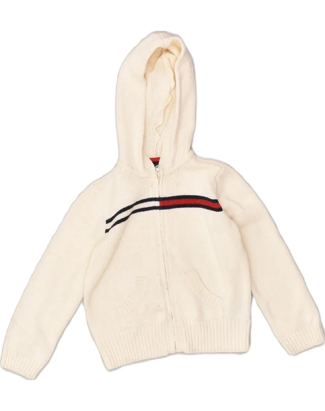 men's cozy sweaters -TOMMY HILFIGER Girls Graphic Hooded Cardigan Sweater 5-6 Years Off White