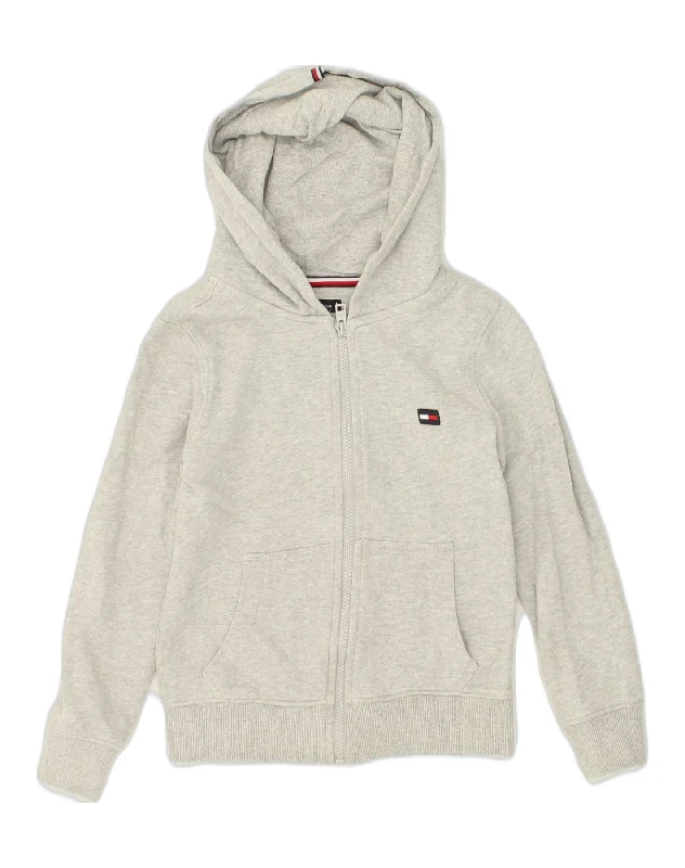 men's comfortable wool sweaters -TOMMY HILFIGER Girls Graphic Zip Hoodie Sweater 7-8 Years Grey Cotton