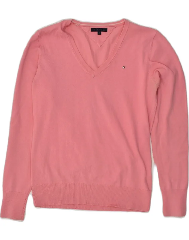 men's cardigan sweaters -TOMMY HILFIGER Girls V-Neck Jumper Sweater 15-16 Years Medium  Pink Cotton