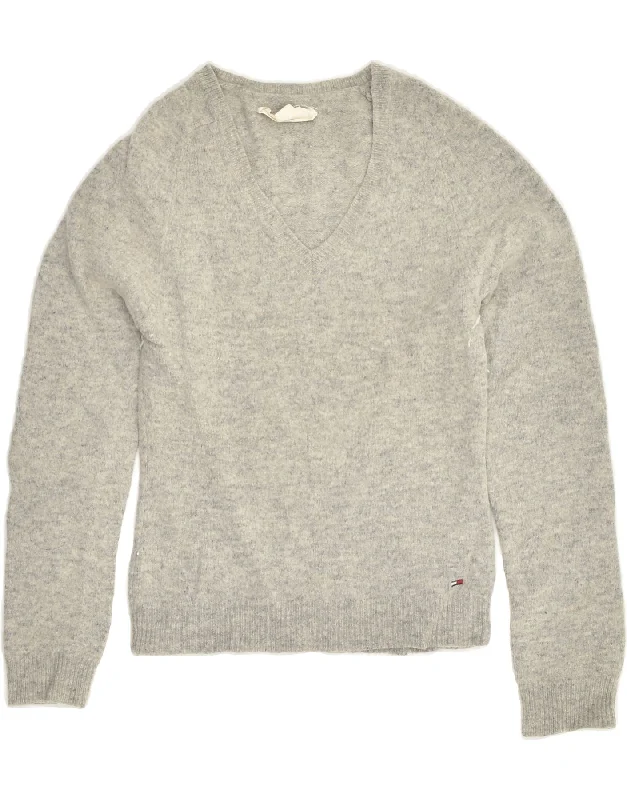 men's warm sweaters for winter -TOMMY HILFIGER Girls V-Neck Jumper Sweater 3-4 Years Medium Grey Lamb Hair