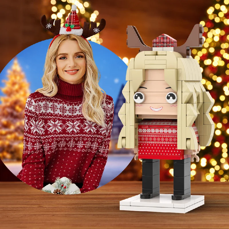 men's casual sweaters -Christmas Ugly Sweater Full Body Customizable 1 Person Custom Brick Figures Universal Interlocking Plastic Toy Brick Me Figures Ugly Sweater Girl