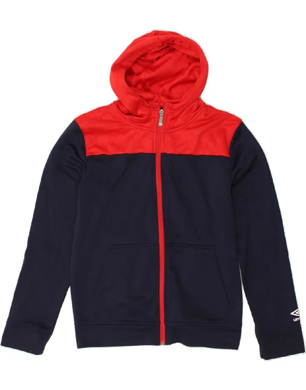 men's formal wool sweaters -UMBRO Boys Zip Hoodie Sweater 12-13 Years Large Navy Blue Colourblock