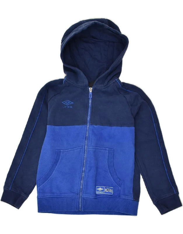 men's versatile sweaters -UMBRO Boys Zip Hoodie Sweater 8-9 Years Medium  Navy Blue Colourblock