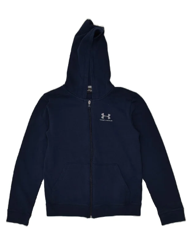 men's casual sweater cardigans -UNDER ARMOUR Boys Zip Hoodie Sweater 11-12 Years XL Navy Blue Cotton