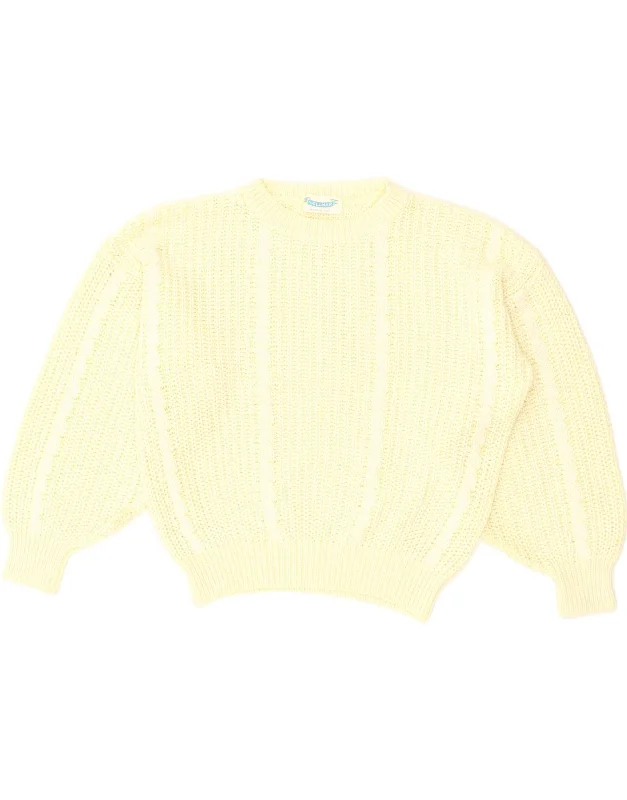 men's classic v-neck sweaters -VINTAGE Girls Crew Neck Jumper Sweater 12-13 Years Yellow Cotton