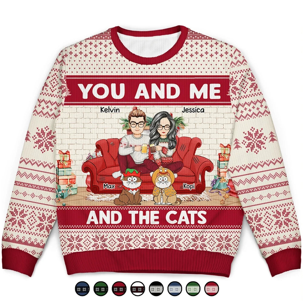 men's modern fit sweaters -You And Me And The Cat - Personalized Unisex Ugly Sweater