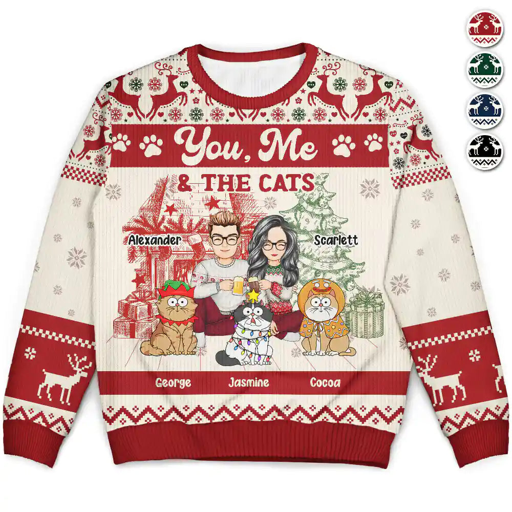 men's formal sweaters -You, Me And The Cats - Personalized Unisex Ugly Sweater