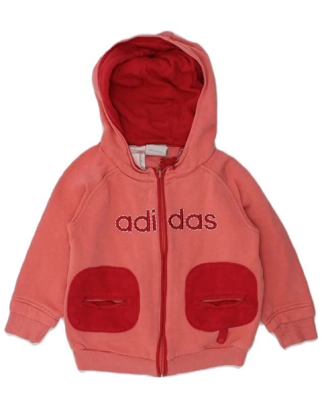 men's breathable cotton sweaters -ADIDAS Baby Girls Graphic Zip Hoodie Sweater 18-24 Months Red Cotton