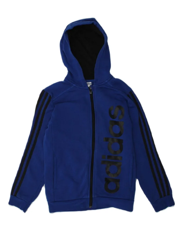 men's fitted sweaters -ADIDAS Boys Graphic Zip Hoodie Sweater 11-12 Years Blue Cotton