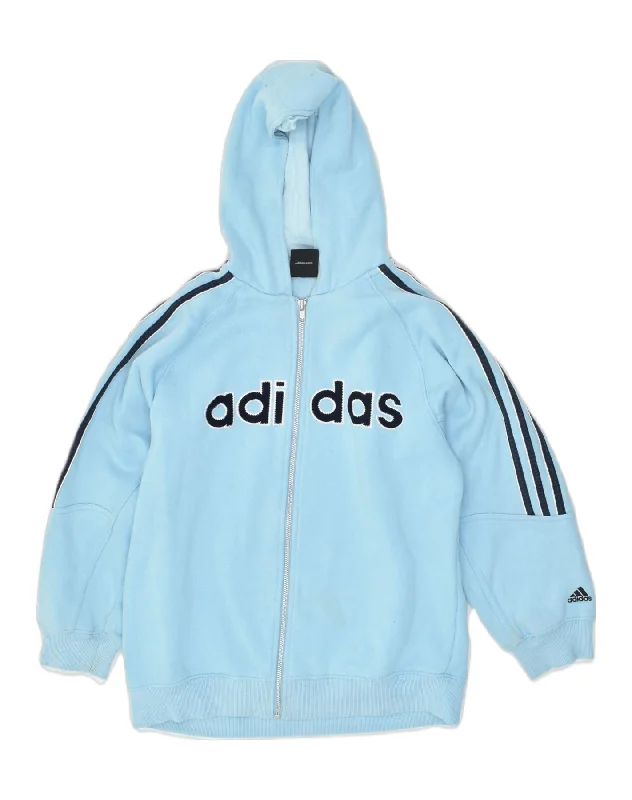 men's everyday sweaters -ADIDAS Boys Graphic Zip Hoodie Sweater 13-14 Years Blue Cotton