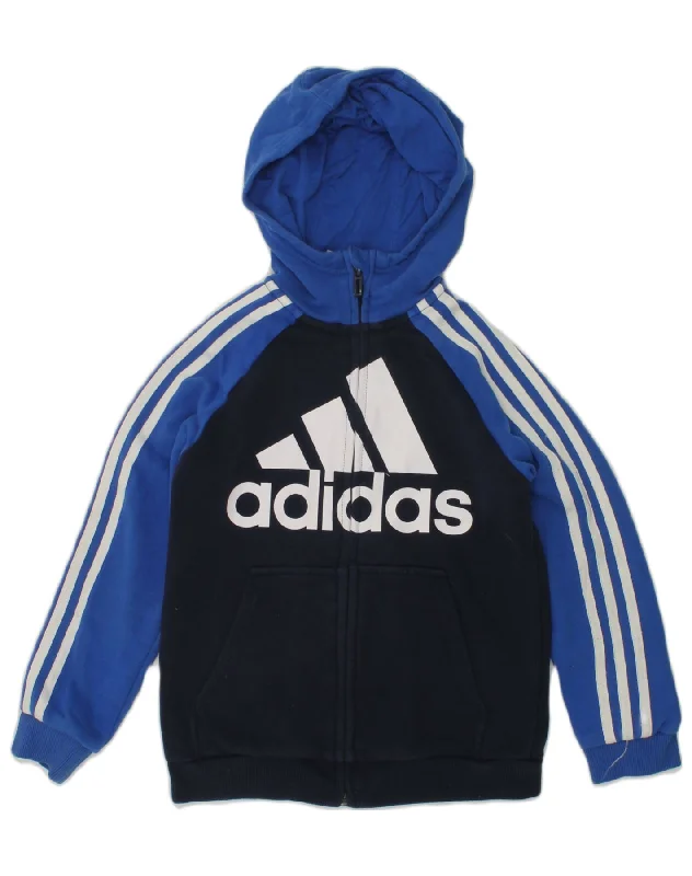 men's turtleneck pullover sweaters -ADIDAS Boys Graphic Zip Hoodie Sweater 7-8 Years Navy Blue Colourblock