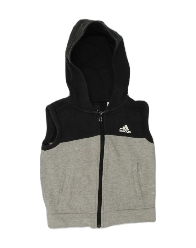 men's warm knit sweaters -ADIDAS Boys Sleeveless Zip Hoodie Sweater 3-4 Years Black Colourblock