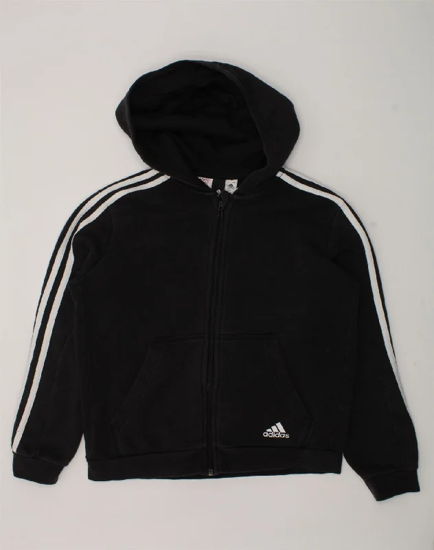 men's casual knit sweaters -ADIDAS Boys Zip Hoodie Sweater 11-12 Years Black Cotton