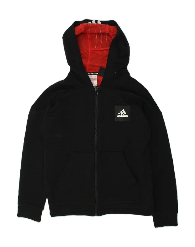 men's knitted pullover sweaters -ADIDAS Boys Zip Hoodie Sweater 11-12 Years Black Polyester