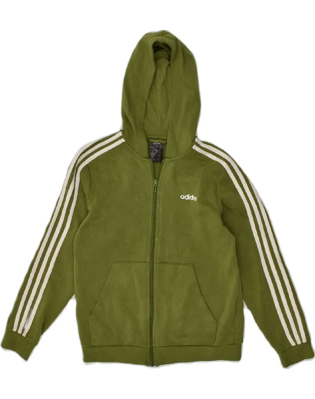 men's designer sweaters -ADIDAS Boys Zip Hoodie Sweater 11-12 Years Green Cotton