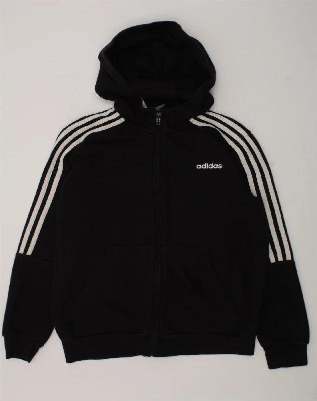 men's ribbed sweaters -ADIDAS Boys Zip Hoodie Sweater 13-14 Years Black Cotton